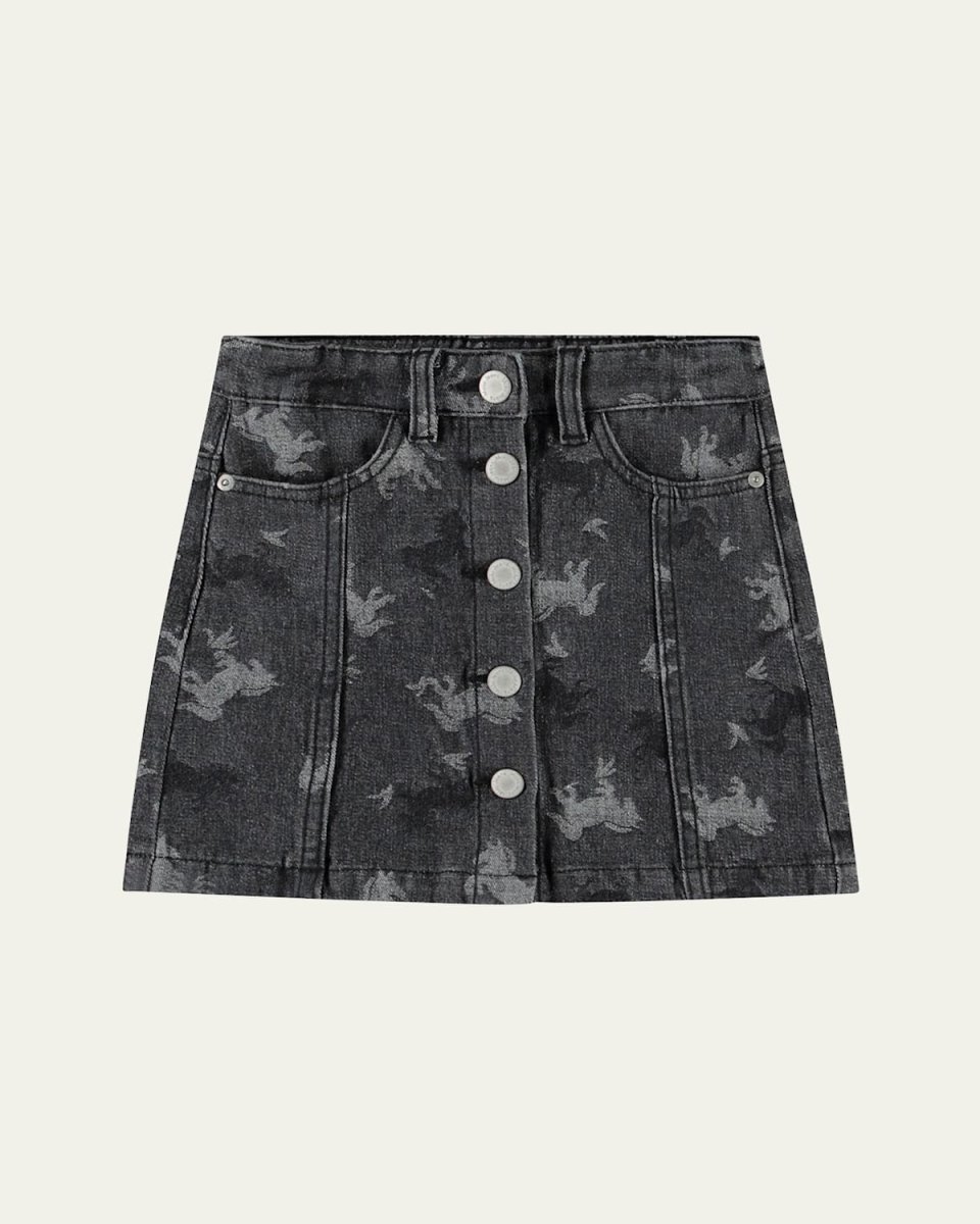 Girl's Bera Printed Denim Mini Skirt, Size 7-14
